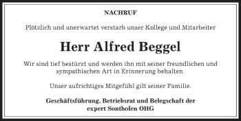 Traueranzeige von Alfred Beggel von Allgäuer Zeitung