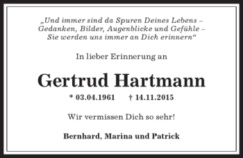Traueranzeige von Gertrud Hartmann von Allgäuer Anzeigeblatt