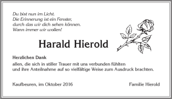Traueranzeige von Harald Hierold von Allgäuer Zeitung, Kaufbeuren/Buchloe