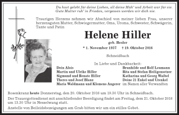Traueranzeige von Helene Hiller von Allgäuer Anzeigeblatt