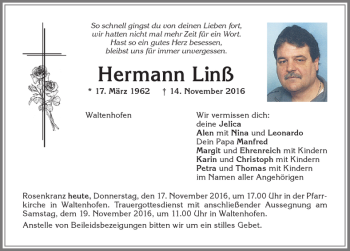 Traueranzeige von Hermann Linß von Allgäuer Zeitung,Kempten