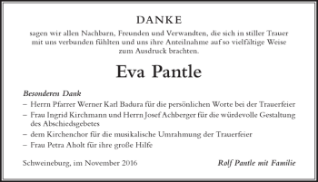 Traueranzeige von Eva Pantle von Der Westallgäuer