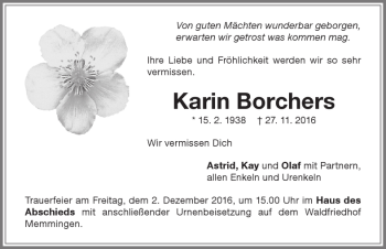 Traueranzeige von Karin Borchers von Memminger Zeitung