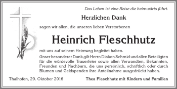 Traueranzeige von Heinrich Fleschhutz von Allgäuer Zeitung, Marktoberdorf