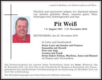 Traueranzeige von Pit Weiß von Allgäuer Anzeigeblatt