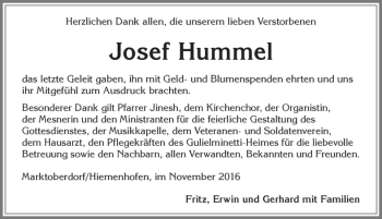 Traueranzeige von Josef Hummel von Allgäuer Zeitung, Marktoberdorf