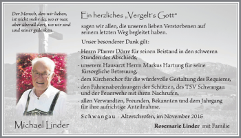 Traueranzeige von Michael Linder von Allgäuer Zeitung, Füssen