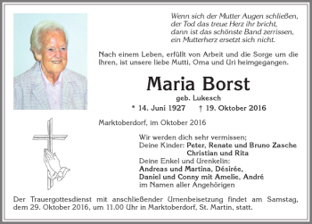 Traueranzeige von Maria Borst von Allgäuer Zeitung, Marktoberdorf