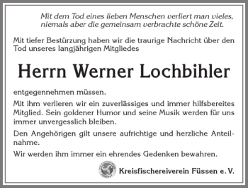 Traueranzeige von Werner Lochbihler von Allgäuer Zeitung, Füssen