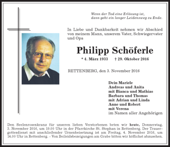 Traueranzeige von Philipp Schöferle von Allgäuer Anzeigeblatt