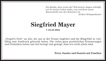 Traueranzeige von Siegfried Mayer von Allgäuer Zeitung