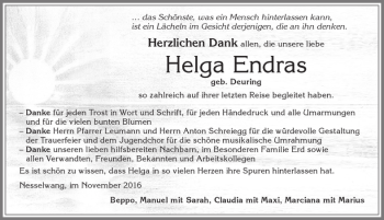 Traueranzeige von Helga Endras von Allgäuer Zeitung, Füssen
