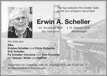 Traueranzeige von Erwin A. Scheller von Memminger Zeitung