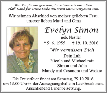 Traueranzeige von Evelyn Simon von Allgäuer Zeitung, Füssen
