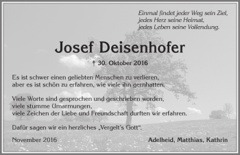 Traueranzeige von Josef Deisenhofer von Allgäuer Zeitung, Kaufbeuren/Buchloe