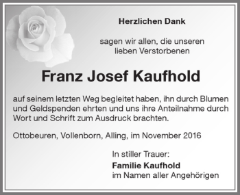 Traueranzeige von Franz Josef Kaufhold von Memminger Zeitung