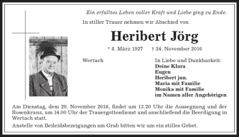 Traueranzeige von Heribert Jörg von Allgäuer Anzeigeblatt