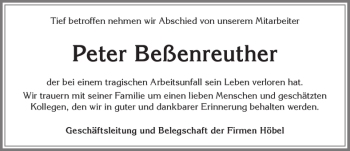 Traueranzeige von Peter Beßenreuther von Allgäuer Zeitung