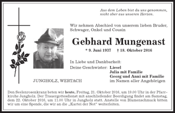 Traueranzeige von Gebhard Mungenast von Allgäuer Anzeigeblatt