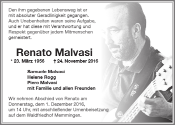 Traueranzeige von Renato Malvasi von Memminger Zeitung