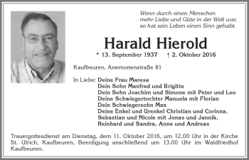 Traueranzeige von Harald Hierold 
