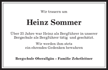 Traueranzeige von Heinz Sommer von Allgäuer Anzeigeblatt