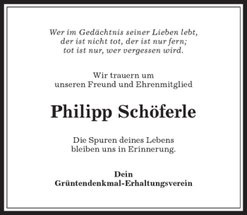 Traueranzeige von Philipp Schöferle von Allgäuer Anzeigeblatt