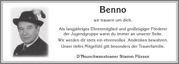 Traueranzeige von Benno  von Allgäuer Zeitung, Füssen