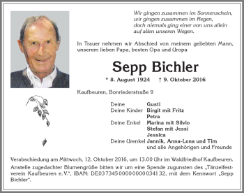 Traueranzeige von Sepp Bichler 