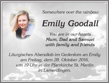 Traueranzeige von Emily Goodall von Allgäuer Zeitung, Kaufbeuren/Buchloe