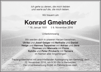 Traueranzeige von Konrad Gmeinder von Memminger Zeitung