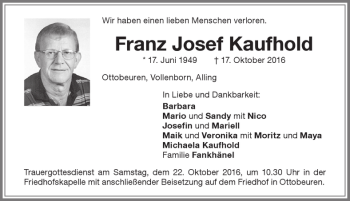 Traueranzeige von Franz Josef Kaufhold von Memminger Zeitung