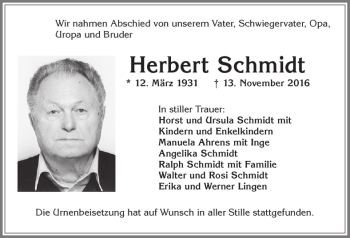 Traueranzeige von Herbert Schmidt von Allgäuer Zeitung, Kaufbeuren/Buchloe