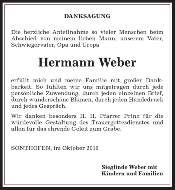 Traueranzeige von Hermann Weber von Allgäuer Anzeigeblatt