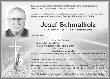 Traueranzeige von Josef Schmalholz von Allgäuer Zeitung, Marktoberdorf