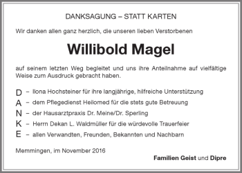 Traueranzeige von Willibold Magel von Memminger Zeitung