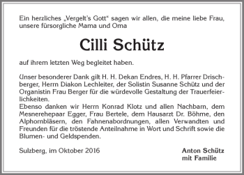 Traueranzeige von Cilli Schütz von Allgäuer Zeitung,Kempten