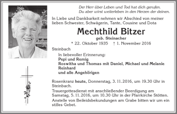 Traueranzeige von Mechthild Bitzer von Allgäuer Zeitung, Marktoberdorf