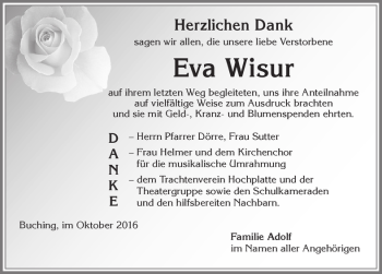 Traueranzeige von Eva Wisur von Allgäuer Zeitung, Füssen