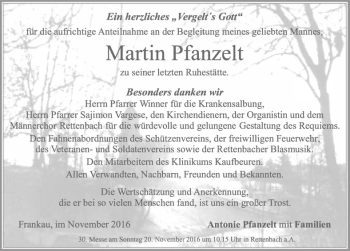 Traueranzeige von Martin Pfanzelt von Allgäuer Zeitung, Marktoberdorf