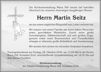 Traueranzeige von Martin Seitz von Allgäuer Zeitung,Kempten