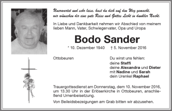 Traueranzeige von Bodo Sander von Memminger Zeitung