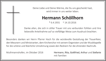 Traueranzeige von Hermann Schöllhorn von Allgäuer Zeitung,Kempten