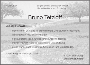 Traueranzeige von Bruno Tetzloff von Der Westallgäuer