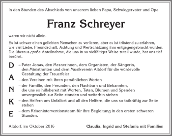 Traueranzeige von Franz Schreyer von Allgäuer Zeitung