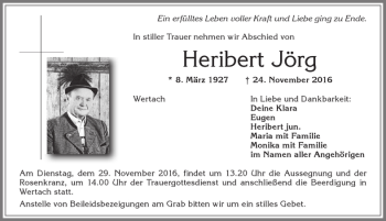 Traueranzeige von Heribert Jörg von Allgäuer Zeitung,Kempten