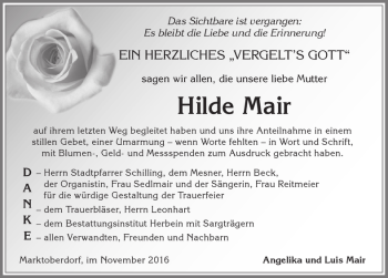 Traueranzeige von Hilde Mair von Allgäuer Zeitung, Marktoberdorf