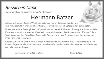 Traueranzeige von Hermann Batzer von Allgäuer Zeitung, Marktoberdorf