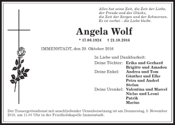 Traueranzeige von Angela Wolf von Allgäuer Anzeigeblatt