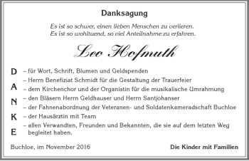 Traueranzeige von Leo Hofmuth von Allgäuer Zeitung, Kaufbeuren/Buchloe